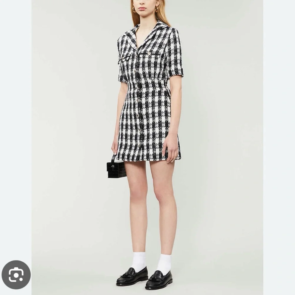 Maje Black and White Check Tweed Mini Dress - Picture 2 of 15